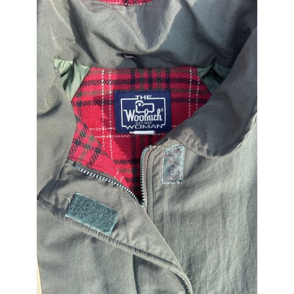 Vintage Woolrich Woman Medium Parka Coat Green Plaid Lined Hooded Thinsulate USA - Picture 7 of 14